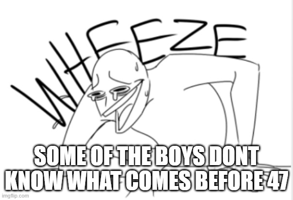 wheeze | SOME OF THE BOYS DONT KNOW WHAT COMES BEFORE 47 | image tagged in wheeze | made w/ Imgflip meme maker