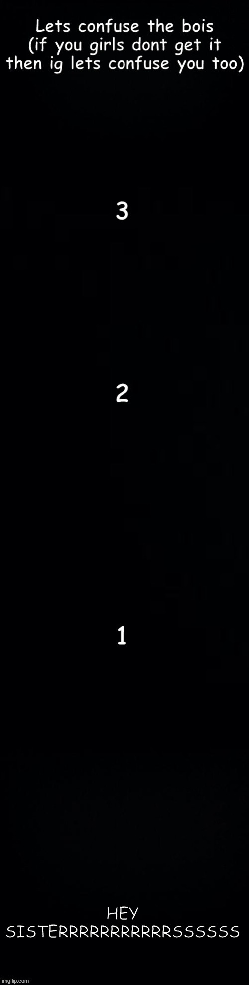 Lets confuse the bois | HEY SISTERRRRRRRRRRRSSSSSS | image tagged in lets confuse the bois | made w/ Imgflip meme maker