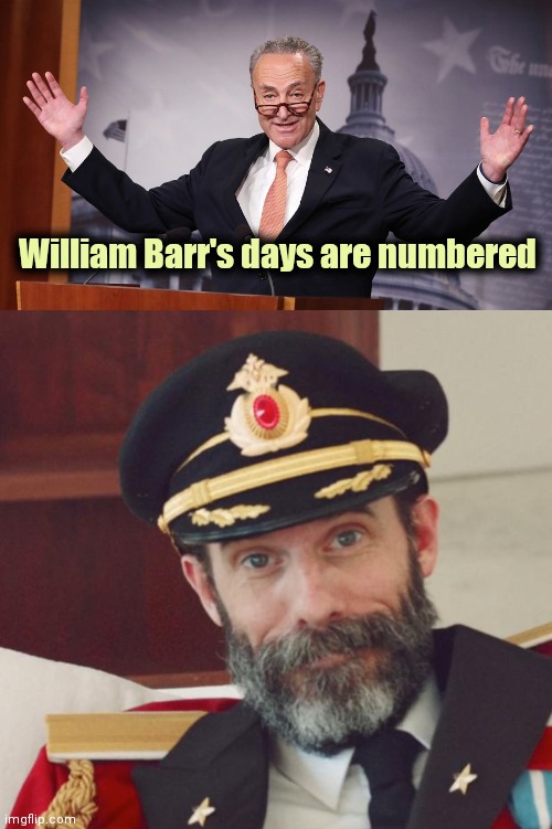 Let's keep electing senile old men | William Barr's days are numbered | image tagged in chuck schumer,captain obvious,stupid liberals,you don't say | made w/ Imgflip meme maker