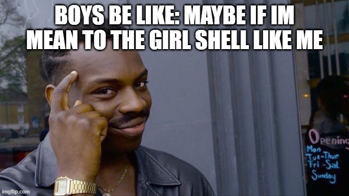 Roll Safe Think About It Meme | BOYS BE LIKE: MAYBE IF IM MEAN TO THE GIRL SHELL LIKE ME | image tagged in memes,roll safe think about it | made w/ Imgflip meme maker