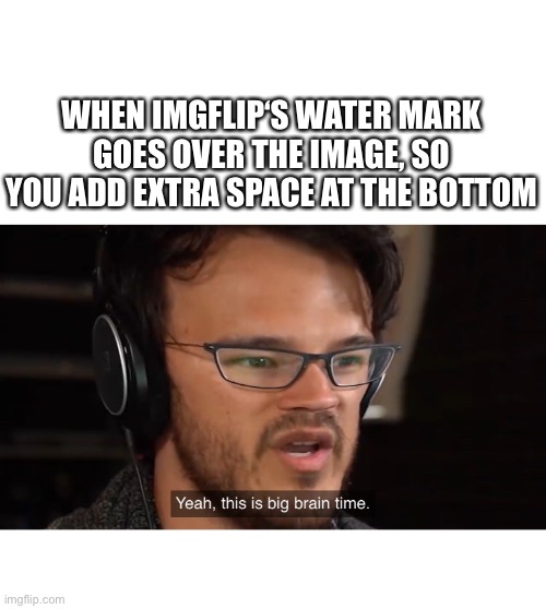 Yeah, this is big brain time | WHEN IMGFLIP‘S WATER MARK GOES OVER THE IMAGE, SO YOU ADD EXTRA SPACE AT THE BOTTOM | image tagged in yeah this is big brain time | made w/ Imgflip meme maker