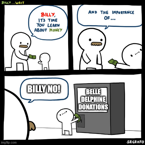 Billy no | BILLY NO! BELLE DELPHINE DONATIONS | image tagged in billy no | made w/ Imgflip meme maker
