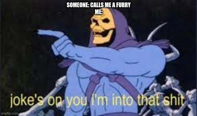 Jokes on you im into that shit | SOMEONE: CALLS ME A FURRY
ME: | image tagged in jokes on you im into that shit | made w/ Imgflip meme maker