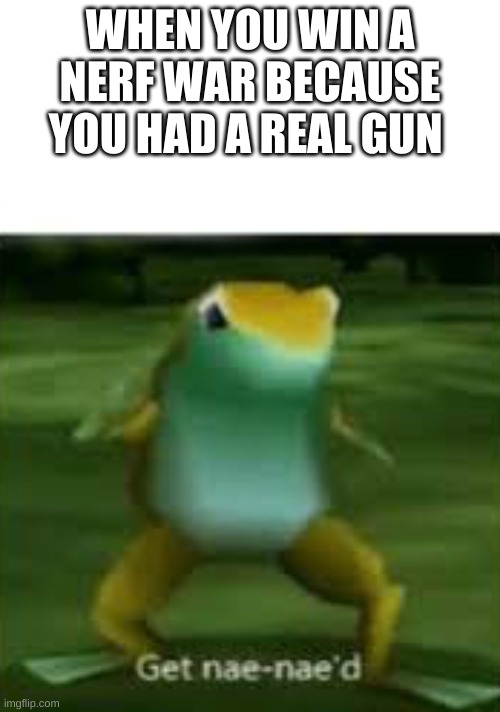 Get nae nae'd | WHEN YOU WIN A NERF WAR BECAUSE YOU HAD A REAL GUN | image tagged in get nae nae'd | made w/ Imgflip meme maker