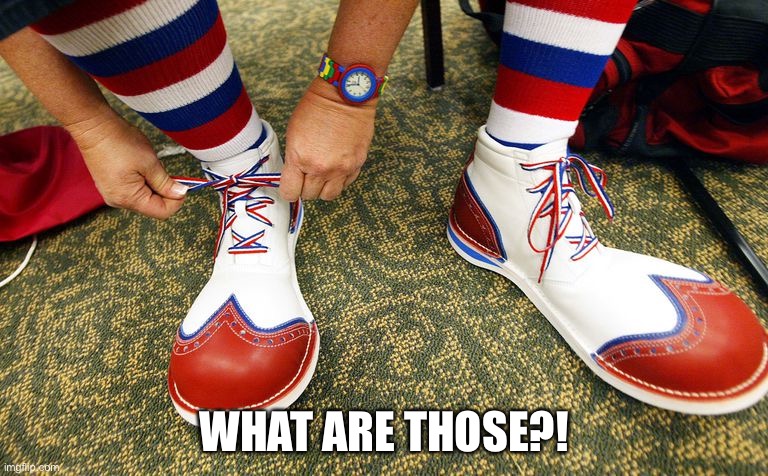 Remember this? |  WHAT ARE THOSE?! | image tagged in clown shoes,what are those,shoes | made w/ Imgflip meme maker