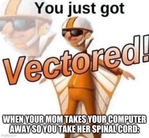 VECTOR | WHEN YOUR MOM TAKES YOUR COMPUTER AWAY SO YOU TAKE HER SPINAL CORD: | image tagged in never gonna give you up,never gonna let you down,never gonna run around | made w/ Imgflip meme maker