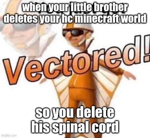You just got vectored | when your little brother deletes your hc minecraft world; so you delete his spinal cord | image tagged in you just got vectored | made w/ Imgflip meme maker