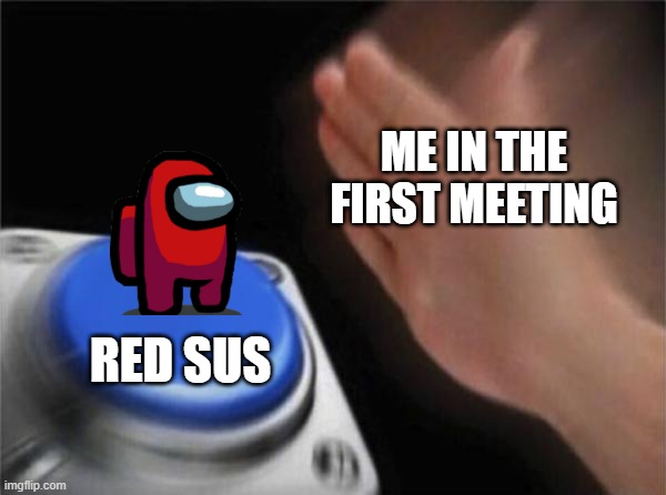 Blank Nut Button Meme | ME IN THE FIRST MEETING; RED SUS | image tagged in memes,blank nut button | made w/ Imgflip meme maker
