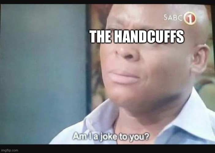 Am I a joke to you? | THE HANDCUFFS | image tagged in am i a joke to you | made w/ Imgflip meme maker