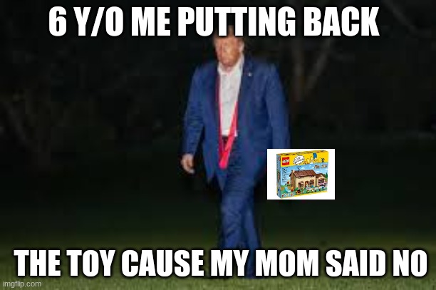 sad trump | 6 Y/O ME PUTTING BACK; THE TOY CAUSE MY MOM SAID NO | image tagged in sad trump | made w/ Imgflip meme maker
