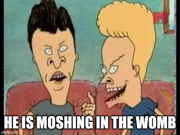 Beavis & Butt-Head he said | HE IS MOSHING IN THE WOMB | image tagged in beavis butt-head he said | made w/ Imgflip meme maker