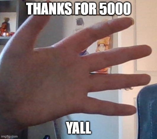 MY HAND | THANKS FOR 5000; YALL | image tagged in hand | made w/ Imgflip meme maker