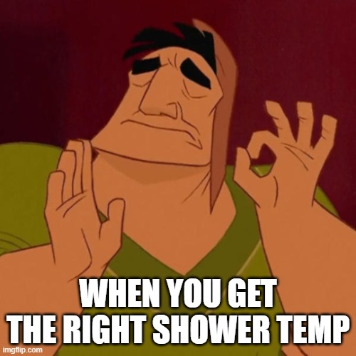 just right | WHEN YOU GET THE RIGHT SHOWER TEMP | image tagged in pacha perfect | made w/ Imgflip meme maker