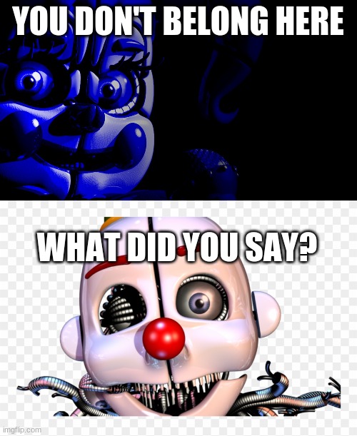 CB and Ennard | YOU DON'T BELONG HERE; WHAT DID YOU SAY? | image tagged in fnaf sister location | made w/ Imgflip meme maker
