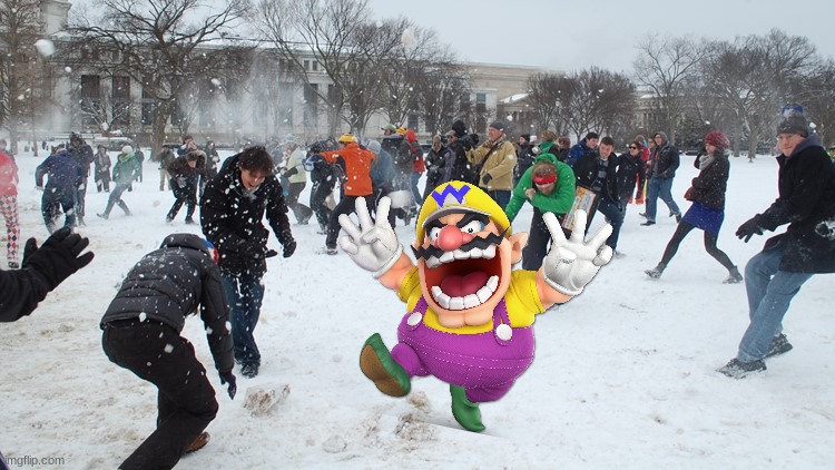 Wario dies in a snowball fight.mp3 | image tagged in wario dies,wario,snowball fight,snow,snowball,memes | made w/ Imgflip meme maker