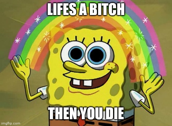 Imagination Spongebob Meme | LIFES A BITCH; THEN YOU DIE | image tagged in memes,imagination spongebob | made w/ Imgflip meme maker