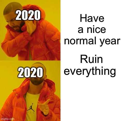 Drake Hotline Bling Meme | Have a nice normal year Ruin everything 2020 2020 | image tagged in memes,drake hotline bling | made w/ Imgflip meme maker