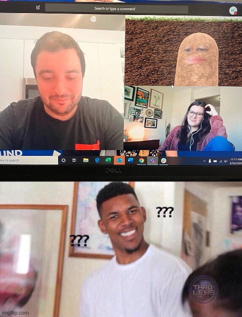 why is there a potato on a zoom call? | image tagged in black guy confused | made w/ Imgflip meme maker