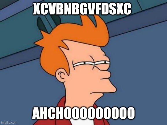 I sneezed and this meme was made | XCVBNBGVFDSXC; AHCHOOOOOOOOO | image tagged in memes,futurama fry | made w/ Imgflip meme maker