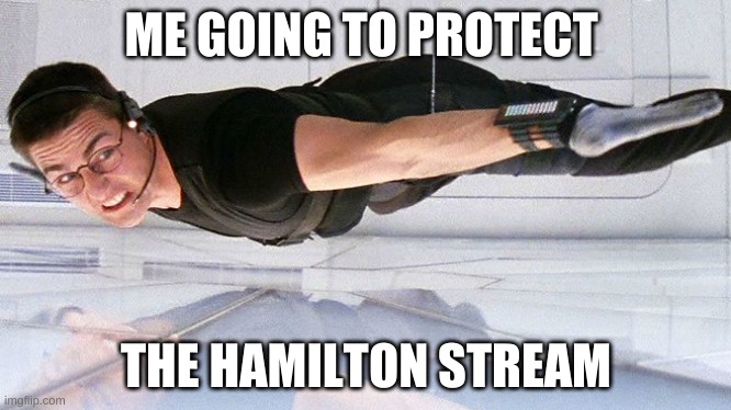 Permisson to scan SIR! o7 | ME GOING TO PROTECT; THE HAMILTON STREAM | image tagged in mission impossible | made w/ Imgflip meme maker