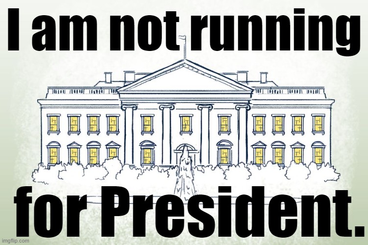 well no but actually yes | I am not running; for President. | image tagged in not running for office,president,white house,government,meme stream | made w/ Imgflip meme maker