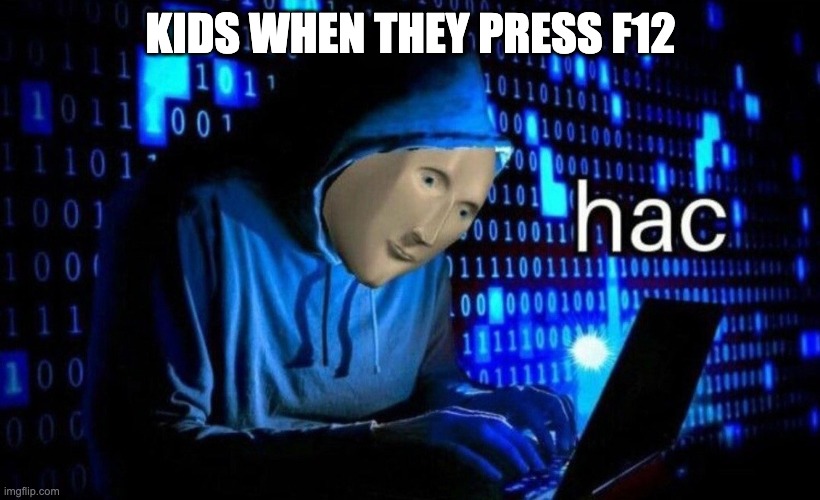 hac | KIDS WHEN THEY PRESS F12 | image tagged in hac | made w/ Imgflip meme maker