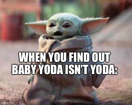 LOL | WHEN YOU FIND OUT BABY YODA ISN’T YODA: | image tagged in baby yoda shock,memes,funny,yoda,the mandalorian | made w/ Imgflip meme maker