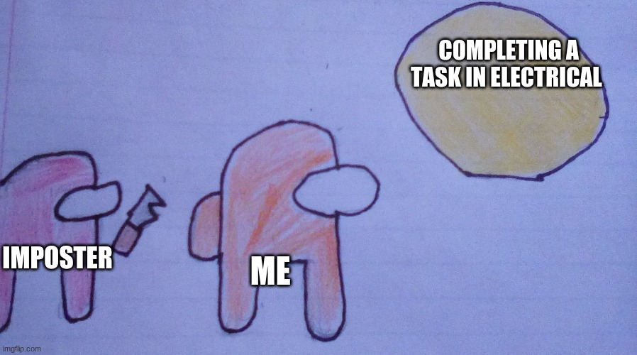 New template |  COMPLETING A TASK IN ELECTRICAL; ME; IMPOSTER | image tagged in among us yellow ball | made w/ Imgflip meme maker