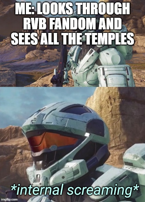 No one: tucker: activates the temple | ME: LOOKS THROUGH RVB FANDOM AND SEES ALL THE TEMPLES | image tagged in carolina internal screaming | made w/ Imgflip meme maker