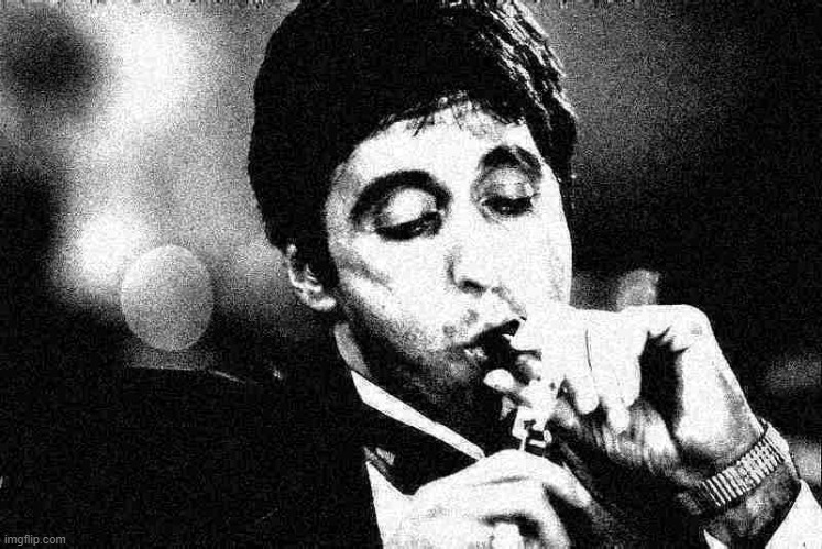 Al Pacino cigar black & white deep-fried 2 | image tagged in al pacino cigar black white deep-fried 2,al pacino,cigar,scarface,black and white,deep fried | made w/ Imgflip meme maker