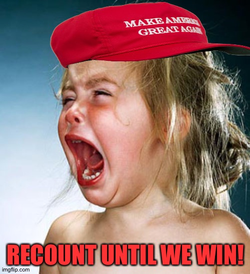 Until WE win! |  RECOUNT UNTIL WE WIN! | image tagged in crying girl | made w/ Imgflip meme maker