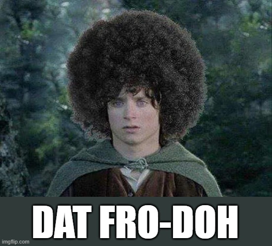 I'll see myself out..... | DAT FRO-DOH | image tagged in bad pun,lord of the rings,afro | made w/ Imgflip meme maker