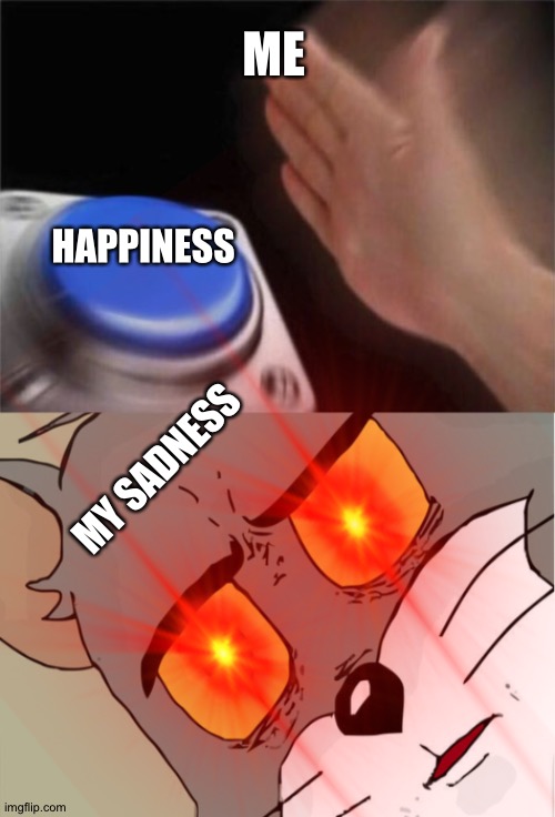 Sadness | ME; HAPPINESS; MY SADNESS | image tagged in memes,blank nut button,cat | made w/ Imgflip meme maker