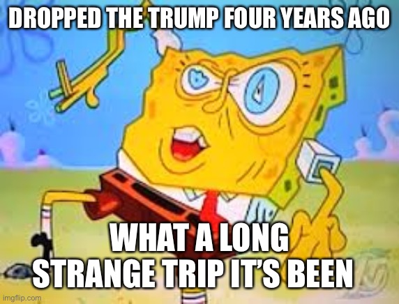 DROPPED THE TRUMP FOUR YEARS AGO WHAT A LONG STRANGE TRIP IT’S BEEN | made w/ Imgflip meme maker