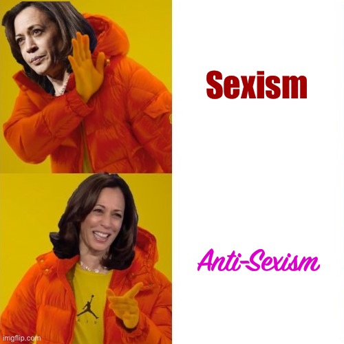 Easy peasy | Sexism; Anti-Sexism | image tagged in kamala harris hotline bling,sexism | made w/ Imgflip meme maker