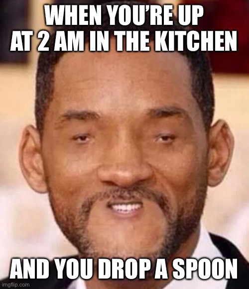 When it’s 2 am | WHEN YOU’RE UP AT 2 AM IN THE KITCHEN; AND YOU DROP A SPOON | image tagged in funny,memes | made w/ Imgflip meme maker