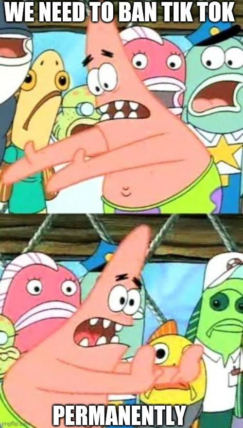 Put It Somewhere Else Patrick | WE NEED TO BAN TIK TOK; PERMANENTLY | image tagged in memes,put it somewhere else patrick | made w/ Imgflip meme maker