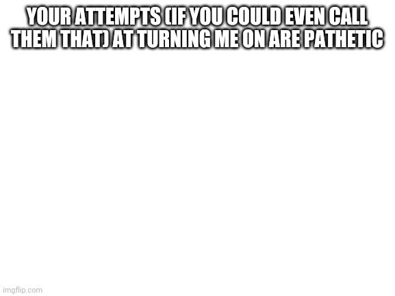 Blank White Template | YOUR ATTEMPTS (IF YOU COULD EVEN CALL THEM THAT) AT TURNING ME ON ARE PATHETIC | image tagged in blank white template | made w/ Imgflip meme maker