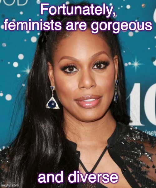 Feminist Template -- for Kamikaze | Fortunately, feminists are gorgeous; and diverse | image tagged in feminism defies limits,laverne cox,trans,feminism,feminist | made w/ Imgflip meme maker
