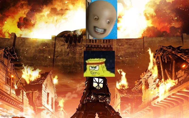 Attack on Yummer | image tagged in attack on titan,the yummer,spongebob squarepants,parody | made w/ Imgflip meme maker