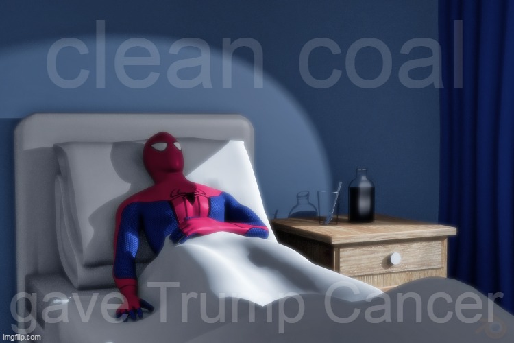 Spiderman Hospital | clean coal gave Trump Cancer | image tagged in spiderman hospital | made w/ Imgflip meme maker