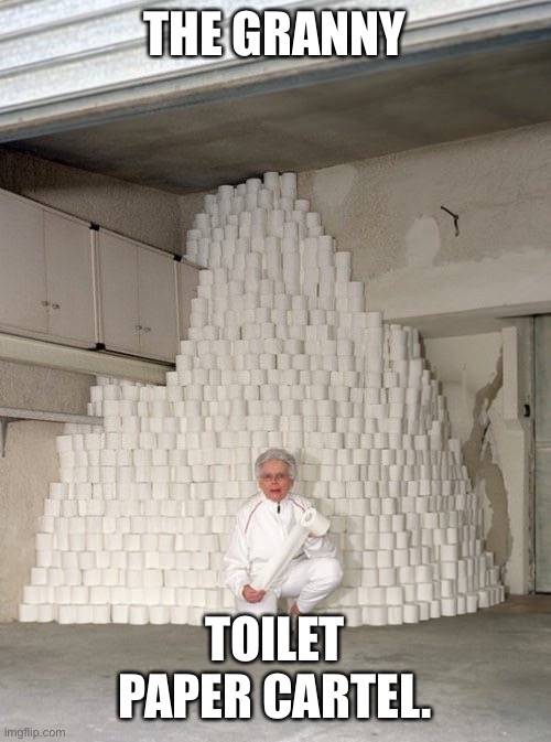 Grandma Boomer Toilet Paper | THE GRANNY; TOILET PAPER CARTEL. | image tagged in grandma boomer toilet paper | made w/ Imgflip meme maker