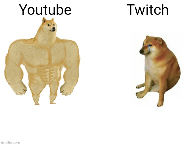 Buff Doge vs. Cheems | Youtube; Twitch | image tagged in memes,buff doge vs cheems | made w/ Imgflip meme maker