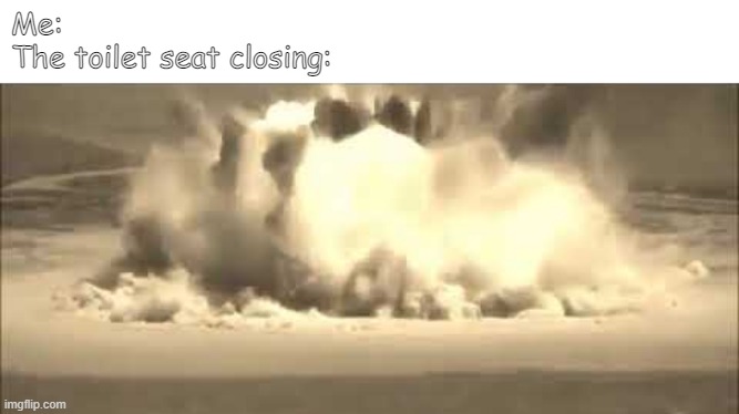 The Toilet | Me:
The toilet seat closing: | image tagged in nuclear explosion | made w/ Imgflip meme maker