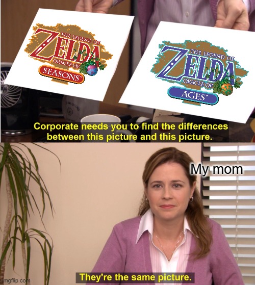 Zelda Logo | My mom | image tagged in memes,they're the same picture | made w/ Imgflip meme maker