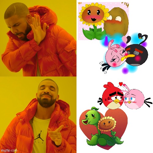 Love No / Love Yes | image tagged in memes,drake hotline bling,pvz,angry birds | made w/ Imgflip meme maker