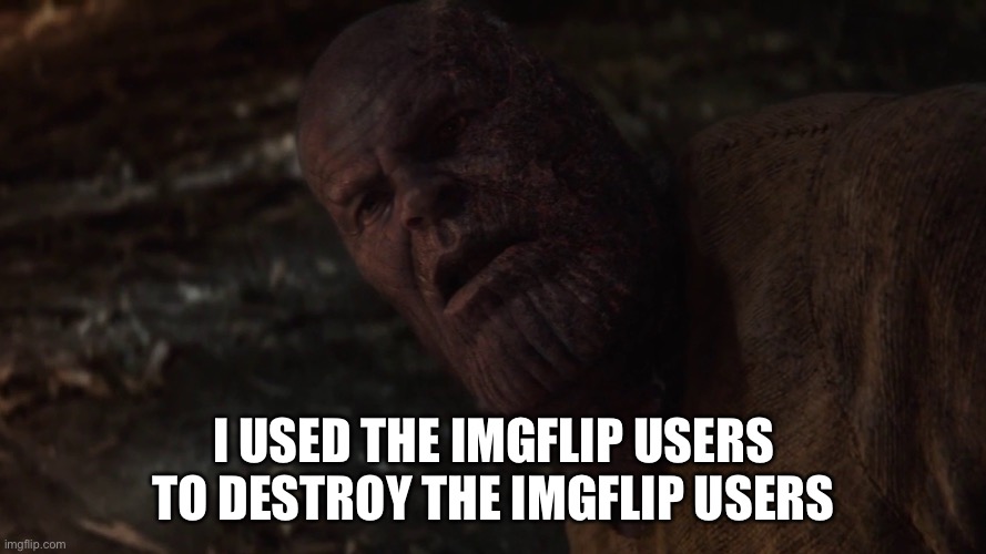 Thanos I Used The Stones To Destroy The Stones | I USED THE IMGFLIP USERS TO DESTROY THE IMGFLIP USERS | image tagged in thanos i used the stones to destroy the stones | made w/ Imgflip meme maker