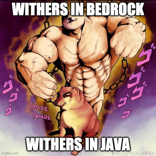 withers in minecraft | WITHERS IN BEDROCK; WITHERS IN JAVA | image tagged in jojo doge | made w/ Imgflip meme maker