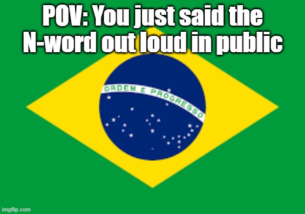 no n word allowed | POV: You just said the N-word out loud in public | image tagged in brazil | made w/ Imgflip meme maker