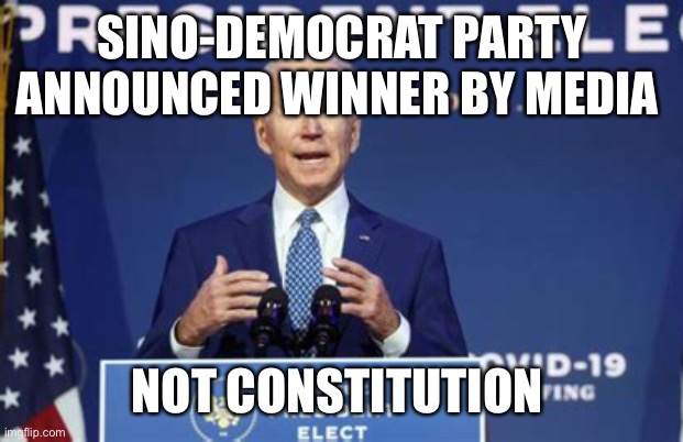 Sino-Democrats Announce America last agenda | SINO-DEMOCRAT PARTY ANNOUNCED WINNER BY MEDIA; NOT CONSTITUTION | image tagged in america first,biden,voter fraud | made w/ Imgflip meme maker